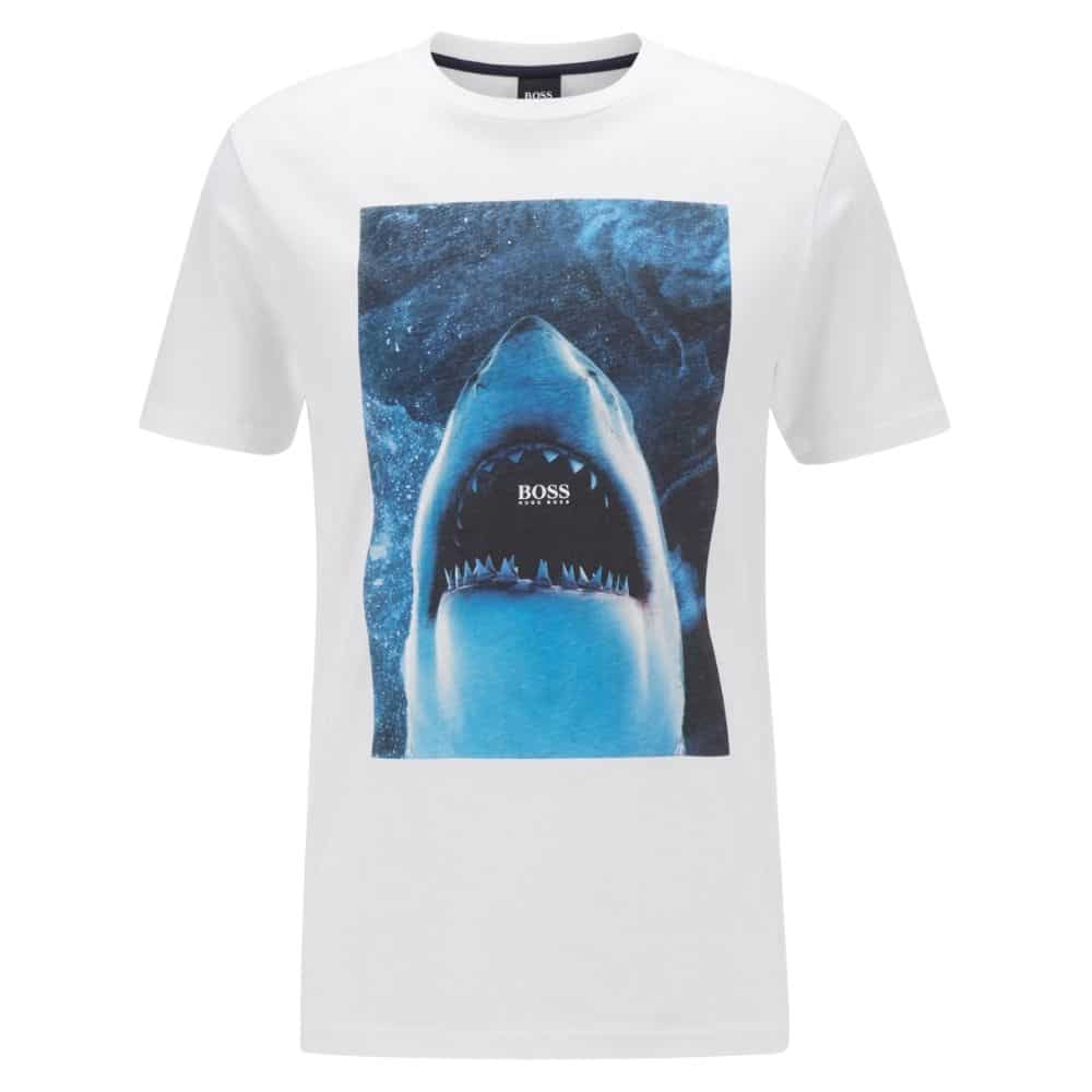 BOSS white Cotton jersey T shirt with underwater print front