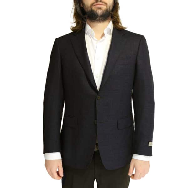 CANALI PURE WOOL MICRO FLECK JACKET IN NAVY BROWN
