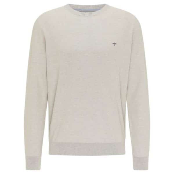 Fynch Hatton Casual Fit Round Neck Cotton Sweater in silver beige front