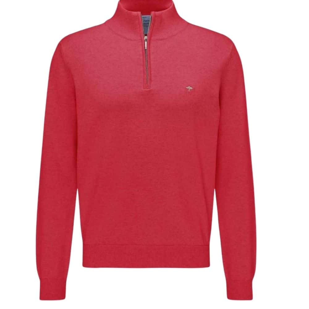 Fynch-Hatton Cotton Half-Zip Sweater In Red | Menswear Online