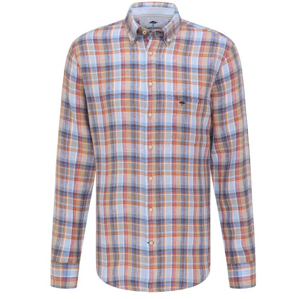 Fynch Hatton Red and Blue Linen Check shirt