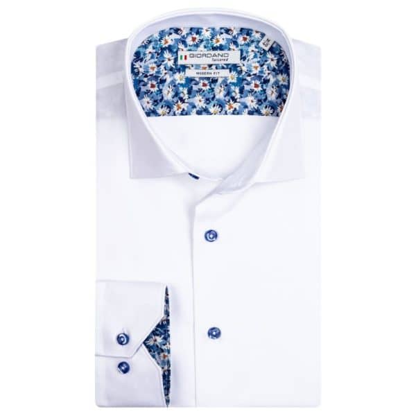 GIORDANO White fine twill shirt with flower trim