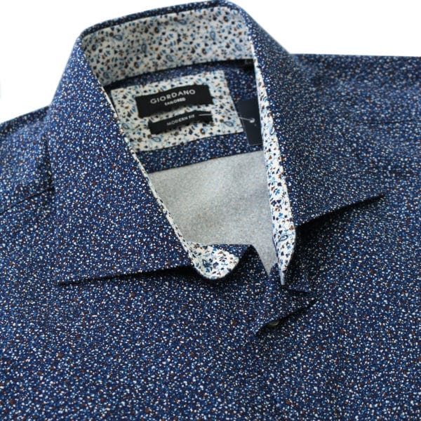 Giordano shirt blue with white dots collar