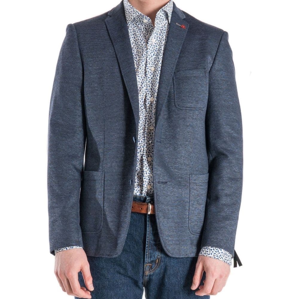 ROY ROBSON Jersey jacket with micro texture in blue Front