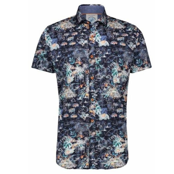 A FISH NAMED FRED FESTIVAL MAP NAVY SHIRT | Menswear Online