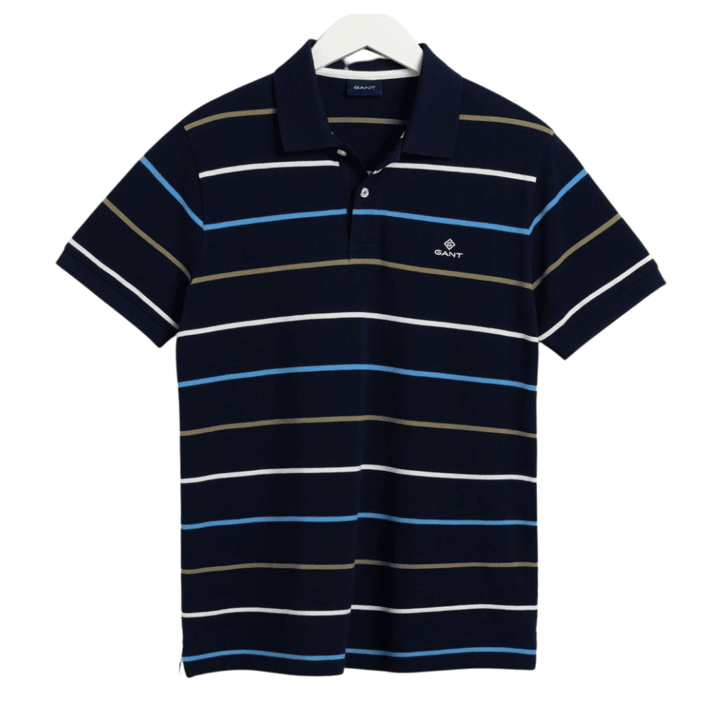 GANT Breton Stripe Pique Polo NavyWhite Front