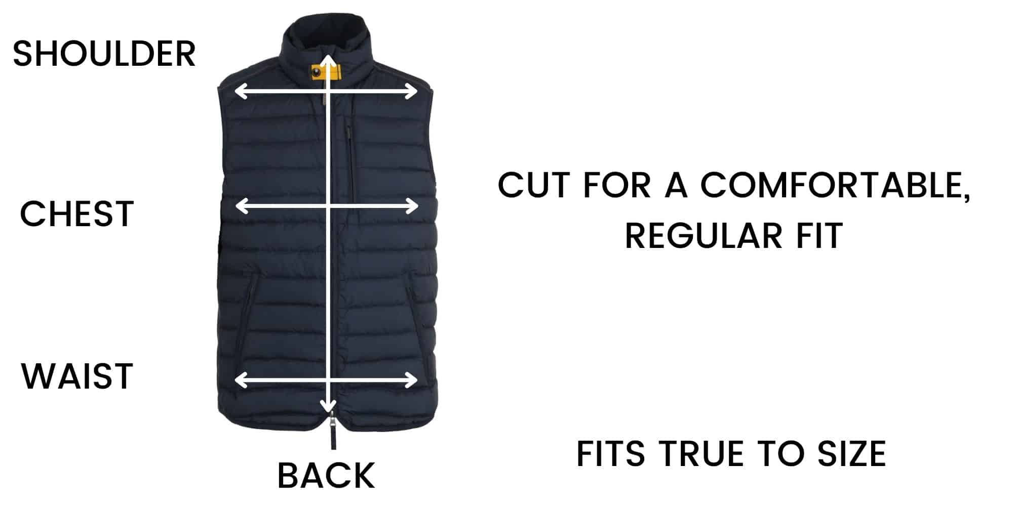PARAJUMPERS PERFECT GILET SIZE CHART