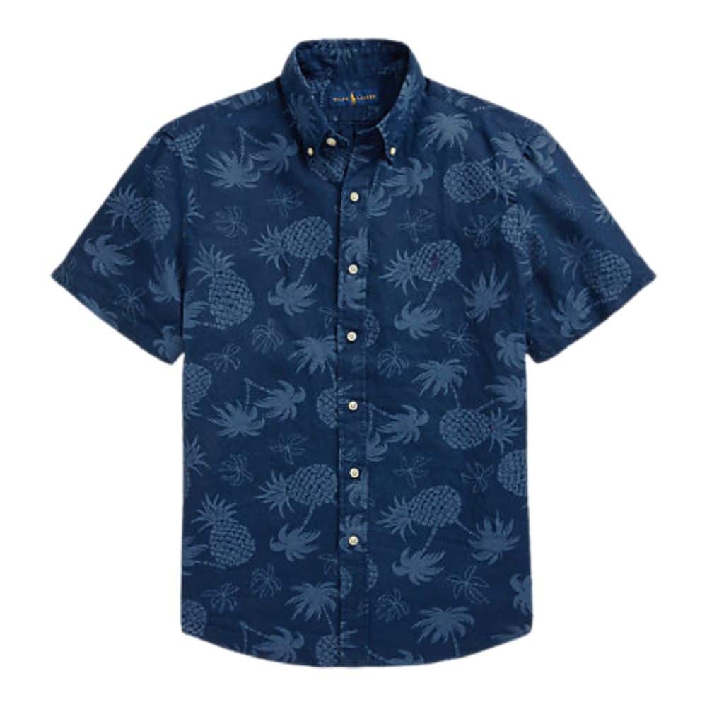 POLO RALPH LAUREN Slim Fit short sleeve Tropical Linen Shirt in blue front