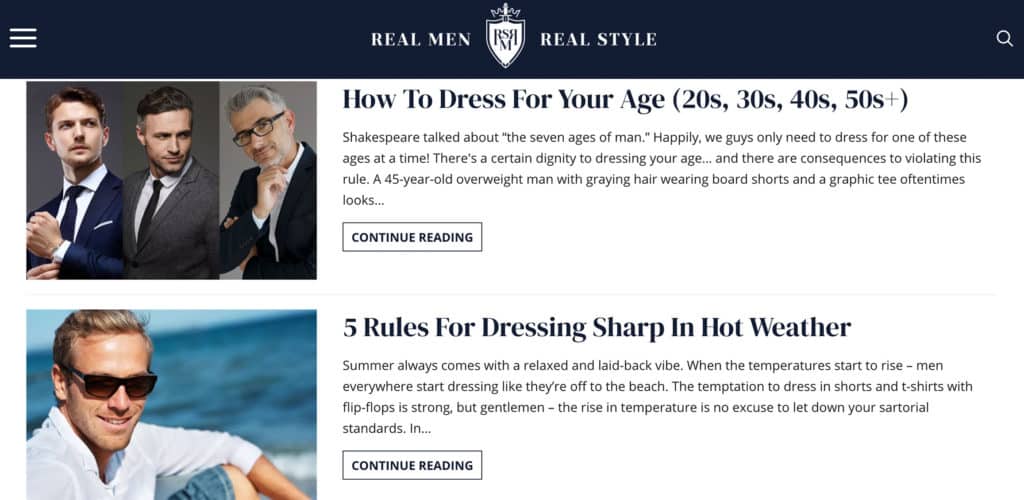 Real Men Real Style on menswear online
