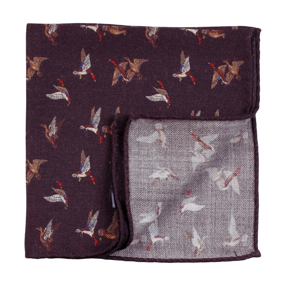 AMANDA CHRISTENSEN BURGUNDY DUCKS GRAPHIC POCKET SQUARE
