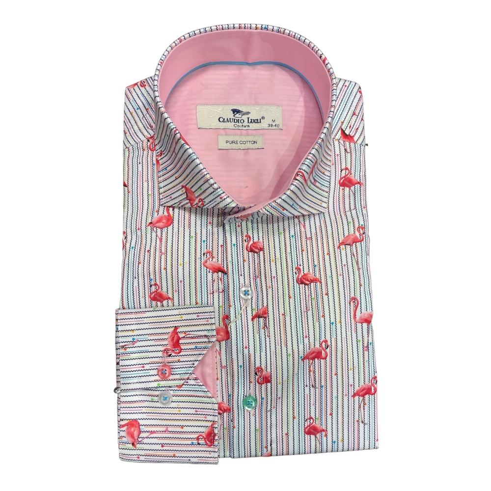 CLAUDIO LUGLI STRIPPED FLAMINGO SHIRT