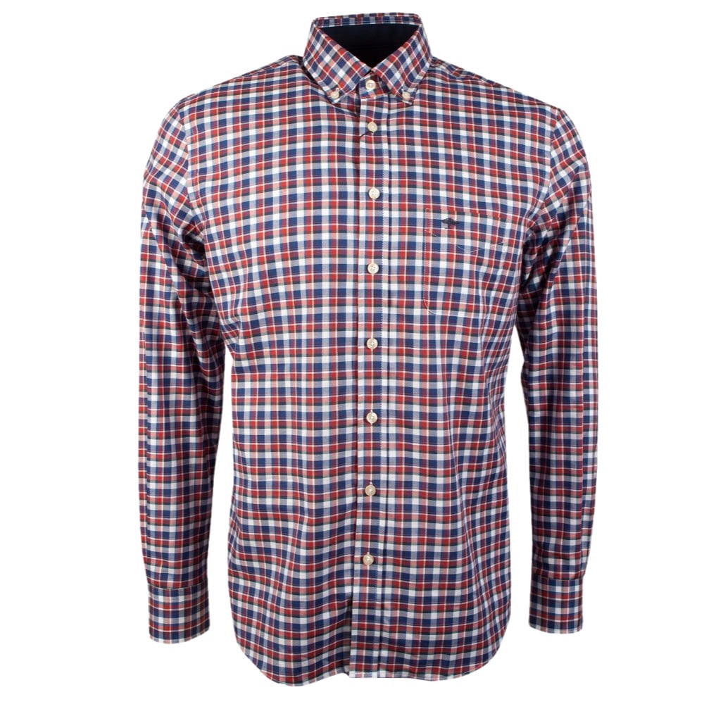 Fynch-Hatton SOFT COTTON Flannel Shirt In Navy-Scarlet | Menswear Online
