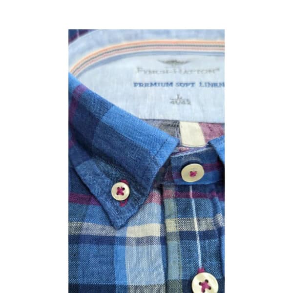 Fynch Hatton Blue Check Shirt Collar