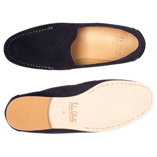 John White Navy Suede Driving Shoe Sole
