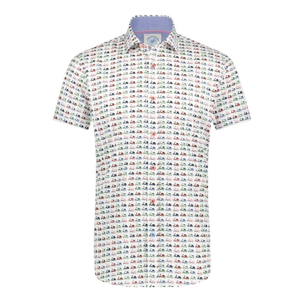 A Fish Named Fred Scooters Print White Short Sleeve Shirt