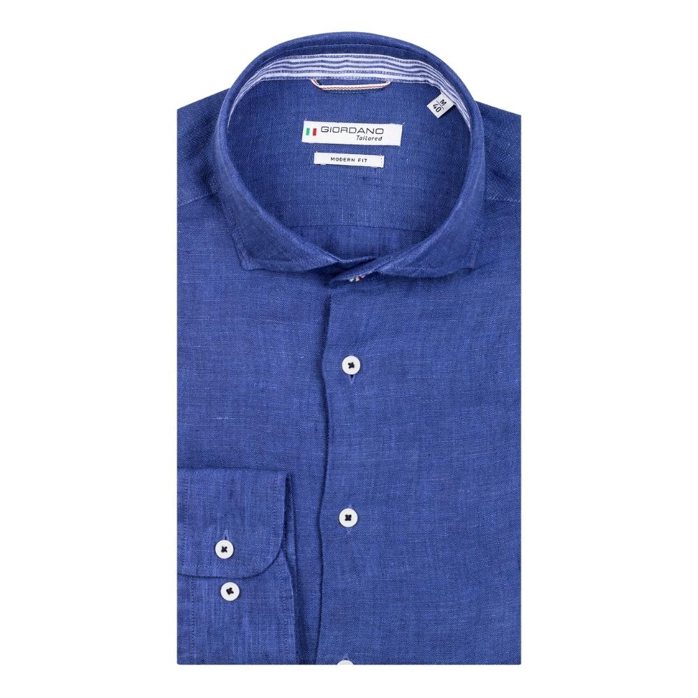 Giordano Row LS Semi Cutaway Linen Bright Blue Shirt