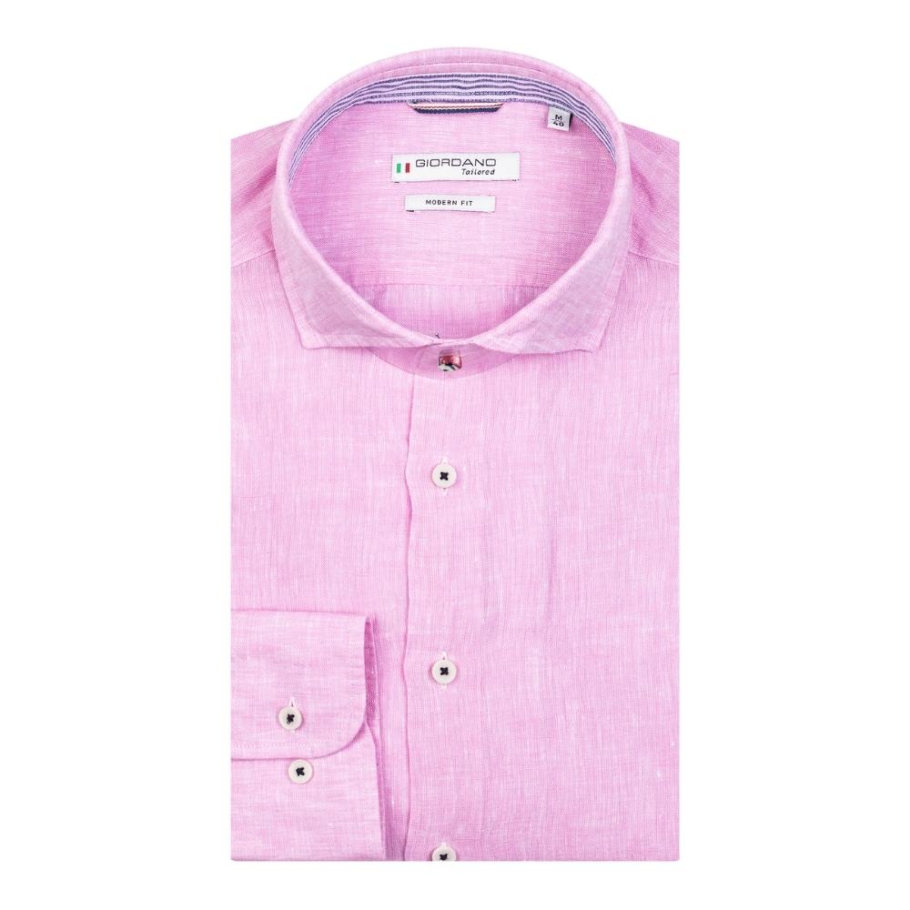 Giordano Row LS Semi Cutaway Linen Pink Shirt