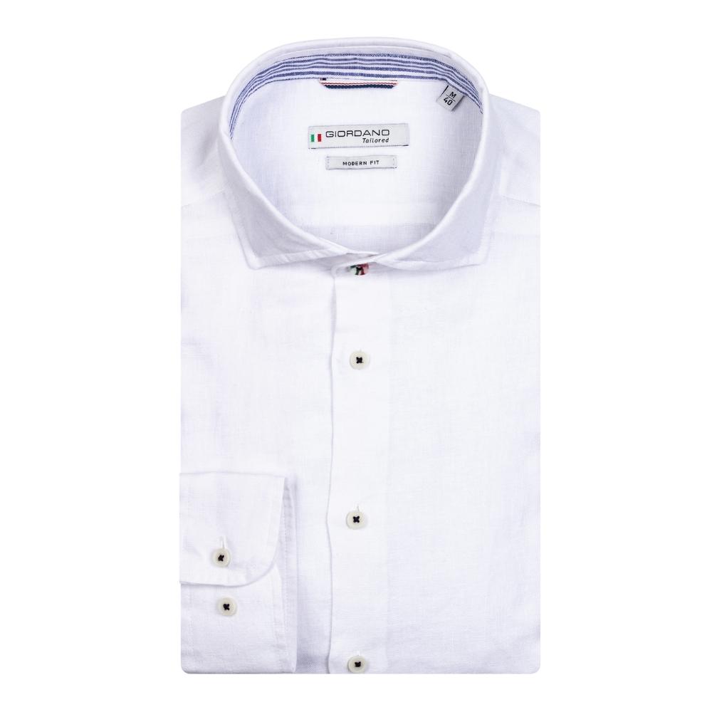 Giordano Row LS Semi Cutaway Linen White Shirt