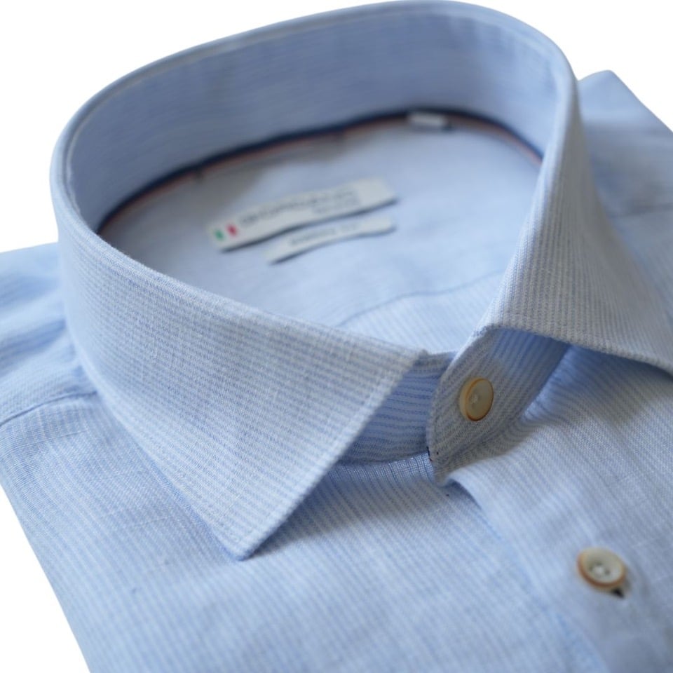Giordano Blue Micro Stripe Linen Shirt | Menswear Online