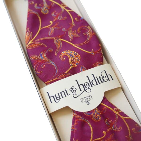 Hunt Holditch Burgundy Floral Self Bow Tie