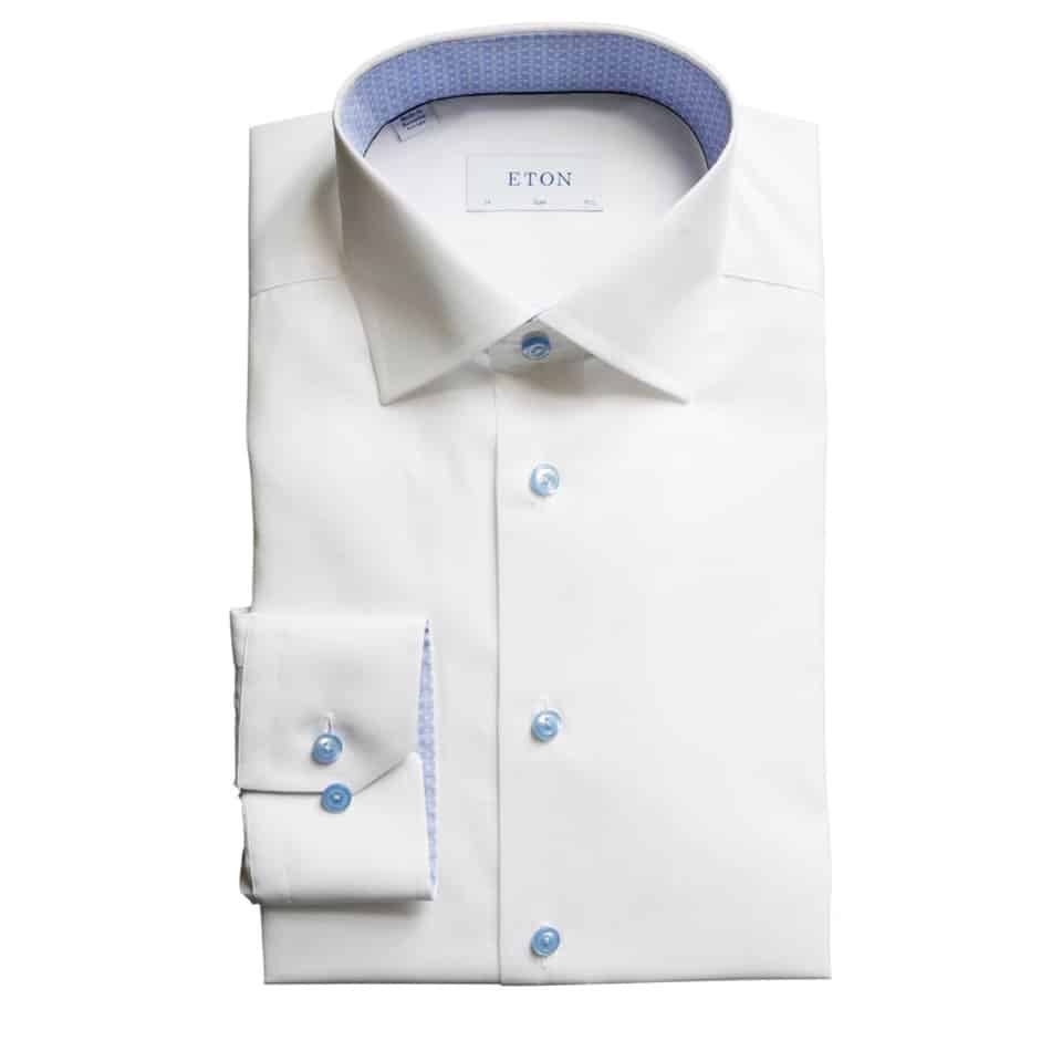 Eton Geometric Trim Poplin Slim Fit White Shirt