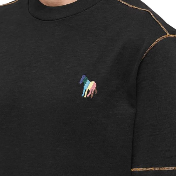 Paul Smith Black Short Sleeve Zebra Logo T Shirt with Contrast Stitching Close Up