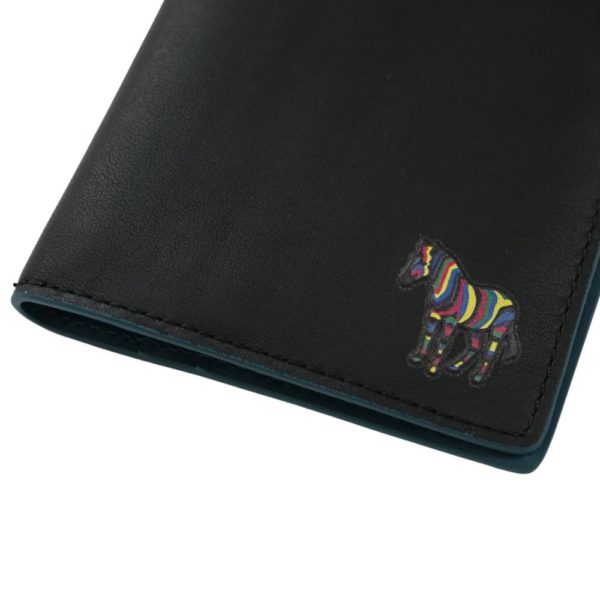 PAUL SMITH BLACK AND TEAL SLIM ZEBRA WALLET close up