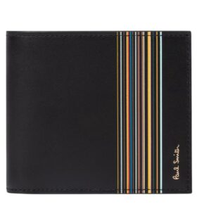 PAUL SMITH Black Leather 'Signature Stripe Block' Billfold Wallet