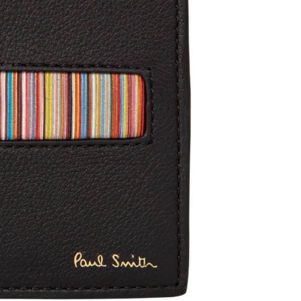 Paul Smith Black Billfold Wallet with Signature Stripe Print Close up