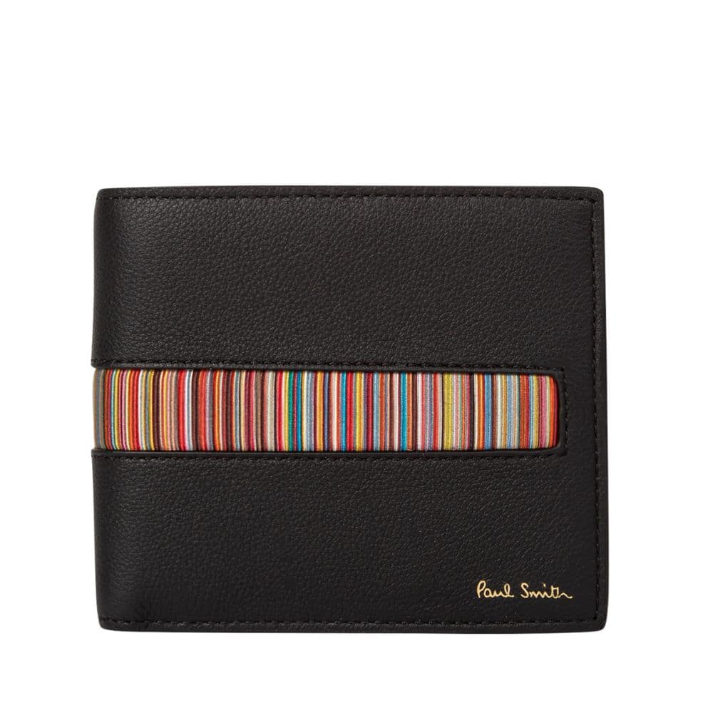 Paul Smith Black Billfold Wallet with Signature Stripe Print