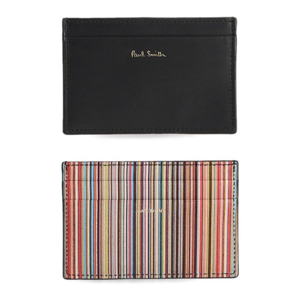 Paul Smith Black Card Holder with Signature Stripe Detail Both