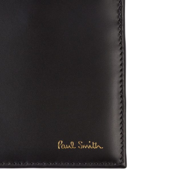 Paul Smith Black Card Wallet with Signature Stripe detail on inside logo