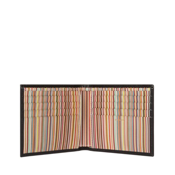 Paul Smith Black Card Wallet with Signature Stripe detail on inside open