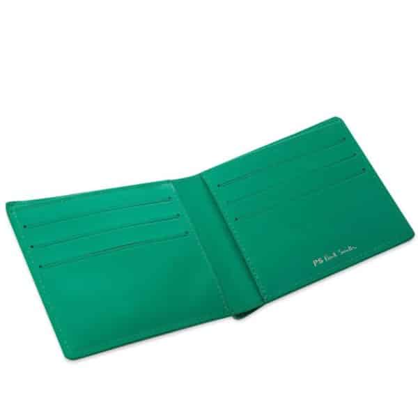 Paul Smith Black and Green Billfold Leather Wallet Open