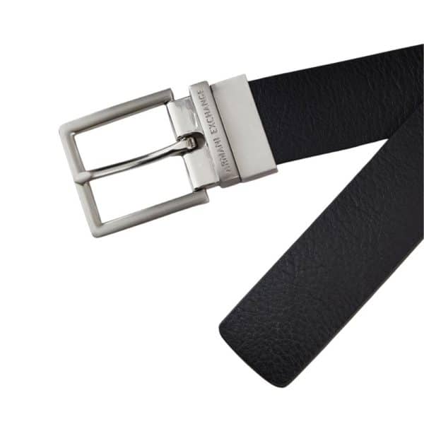Armani Exchange Reversible Leather Black Belt Slide