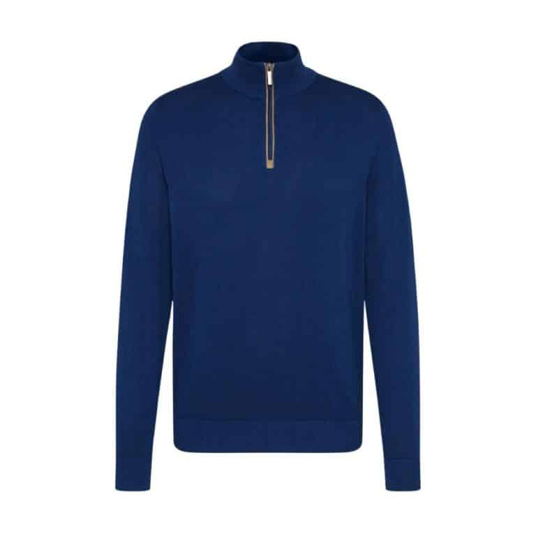 Bugatti Cotton & Cashmere Blend Blue Half Zip Jumper | Menswear Online