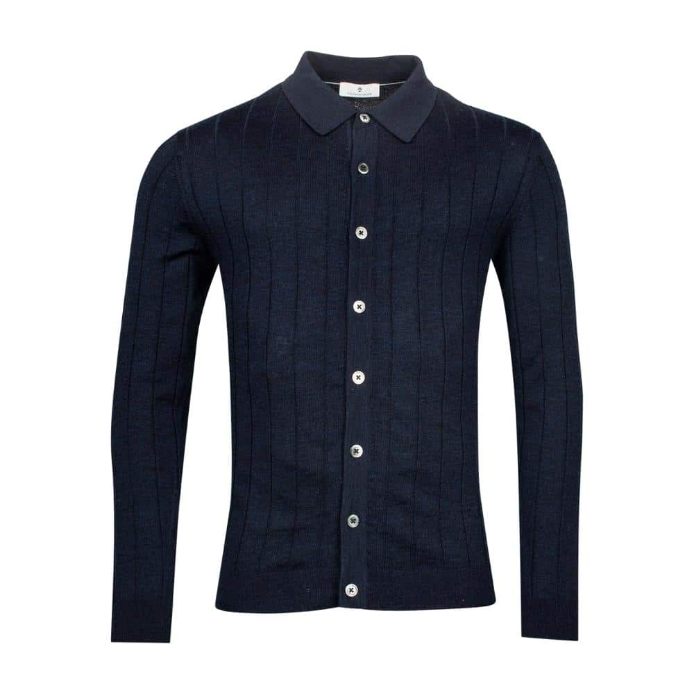 Thomas Maine Marino Wool Navy Cardigan | Menswear Online