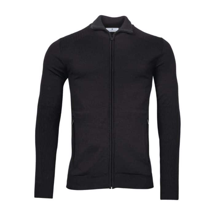 Thomas Maine Merino Wool Black Full Zip | Menswear Online
