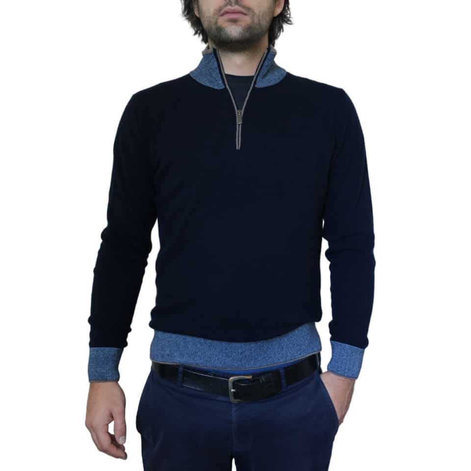 Codice Cashmere NavyBrown Half Zip Jumper 2