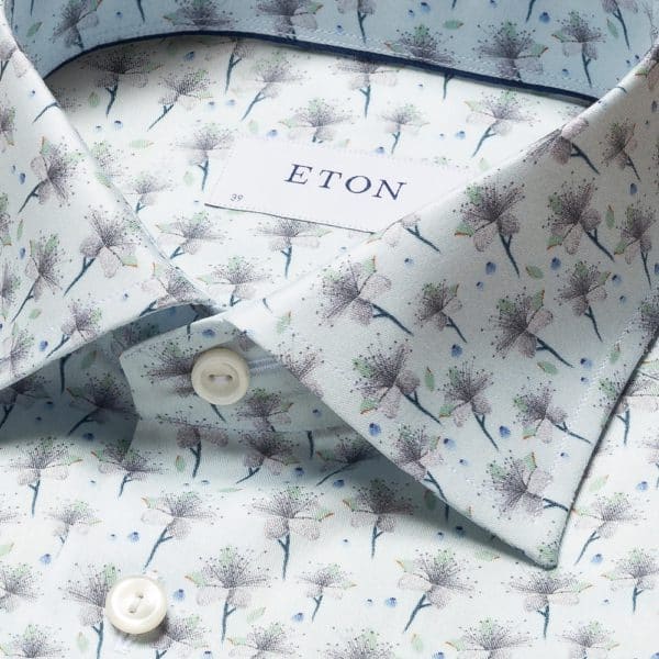 Eton Signature Twill Full Floral Print Light Blue Shirt 2