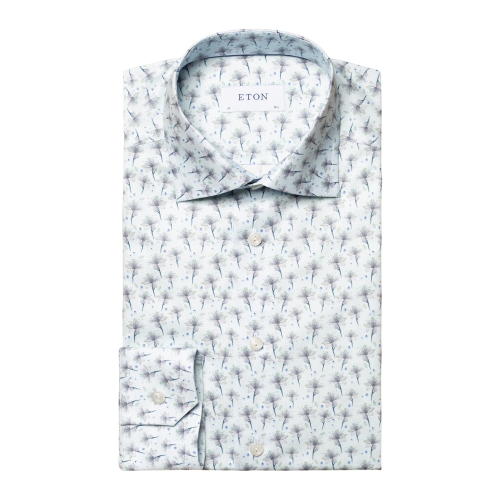 Eton Signature Twill Full Floral Print Light Blue Shirt