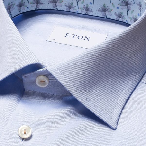 Eton Signature Twill Slim Fit Contrast Floral Print Blue Shirt 2