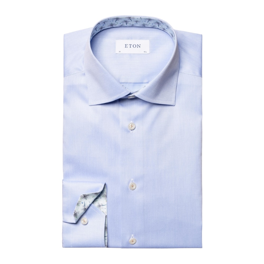 Eton Signature Twill Slim Fit Contrast Floral Print Blue Shirt