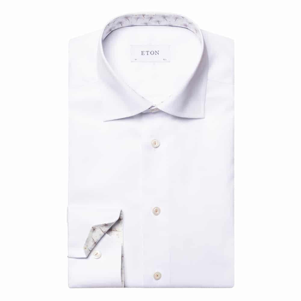 Eton White Shirt Signature Twill With Floral Print Insert