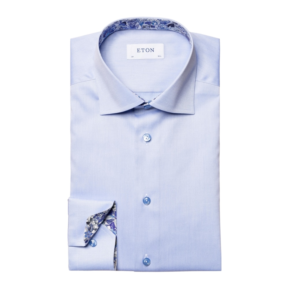 Eton Signature Twill Contemporary Fit Blue Floral Print Blue Shirt