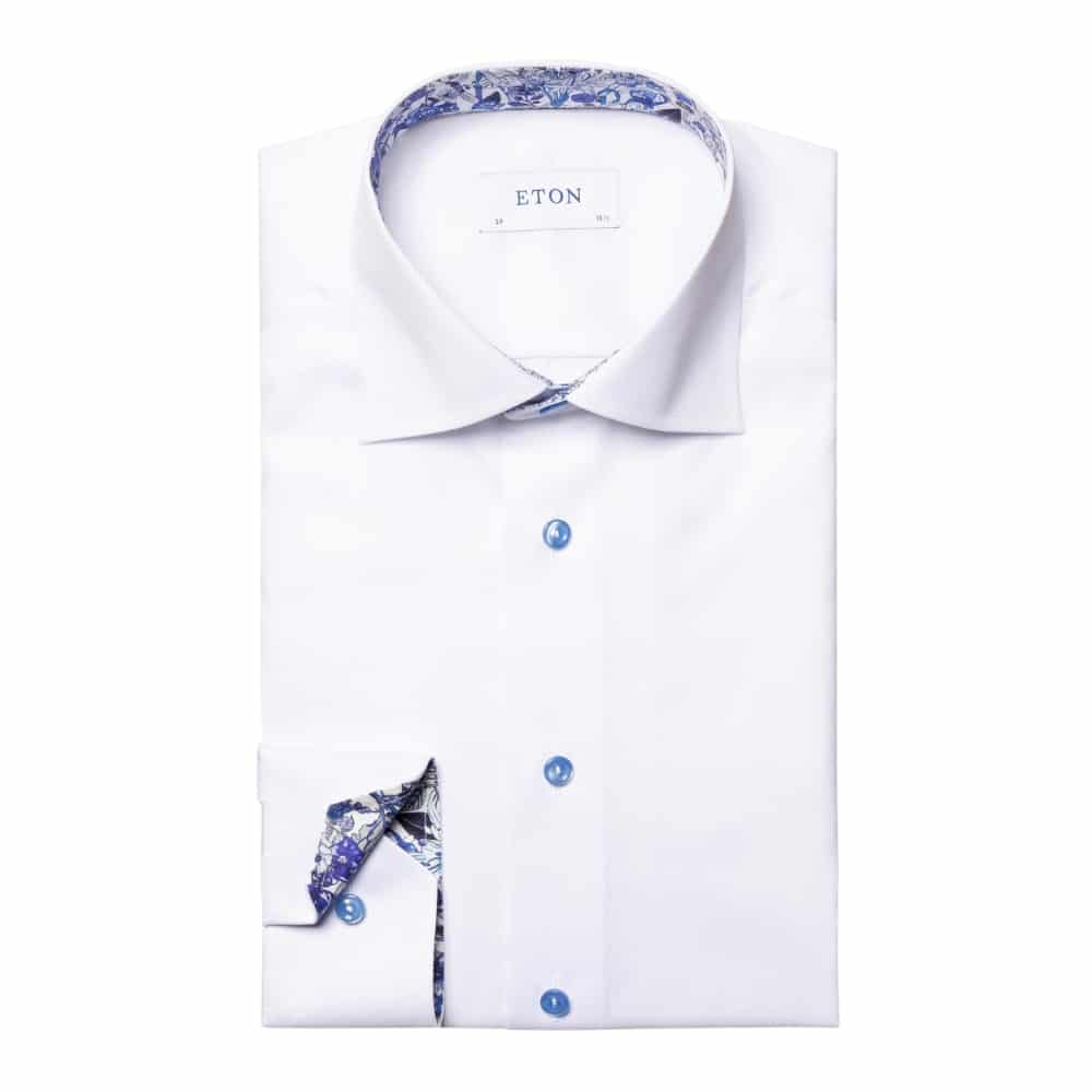 Eton Signature Twill Slim Fit Blue Floral Print White Shirt