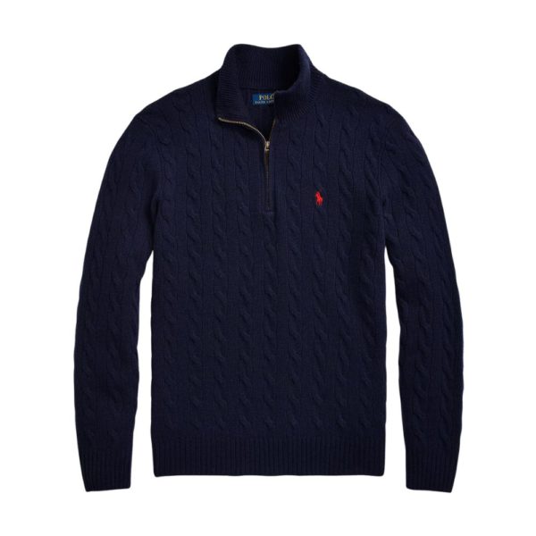 POLO RALPH LAUREN CABLE KNIT WOOL CASHMERE NAVY JUMPER