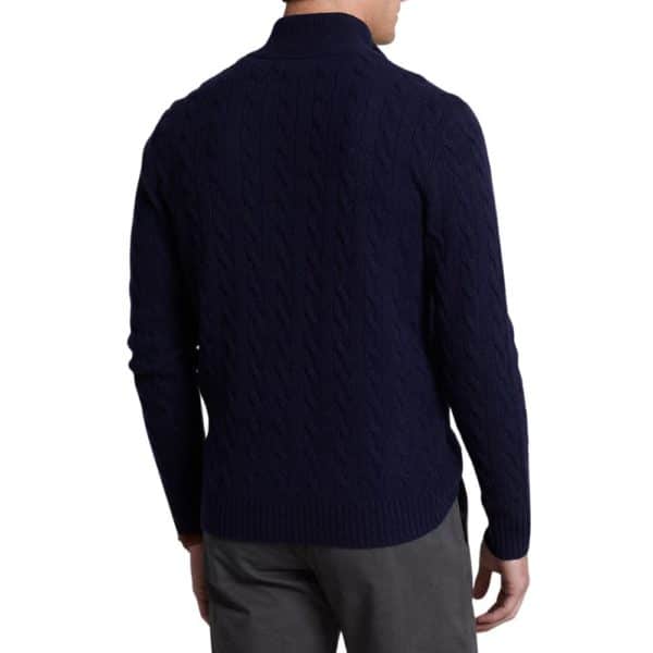POLO RALPH LAUREN CABLE KNIT WOOL CASHMERE NAVY JUMPER BACK