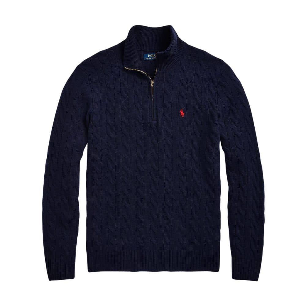 POLO RALPH LAUREN CABLE KNIT WOOL CASHMERE NAVY JUMPER