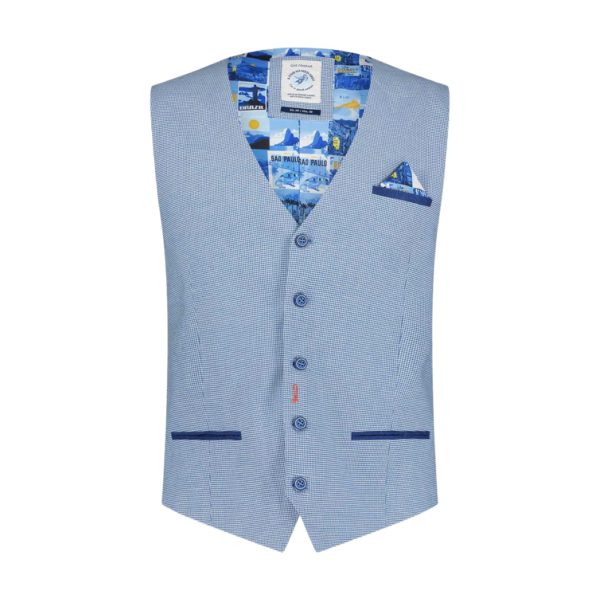 A Fish Named Fred Small Check Light Blue Waistcoat